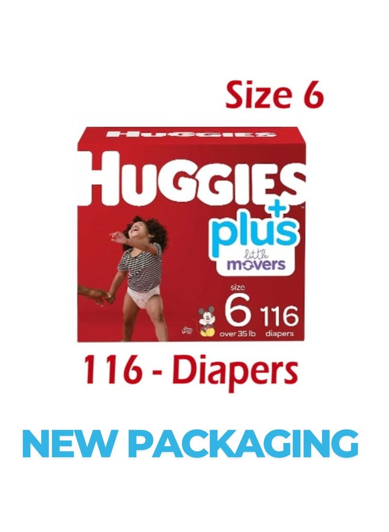 Huggies 116-Piece Little Movers Plus WIth 2 in 1 Skin Protect Limited Edition Baby Diapers Size 6  - Image 1