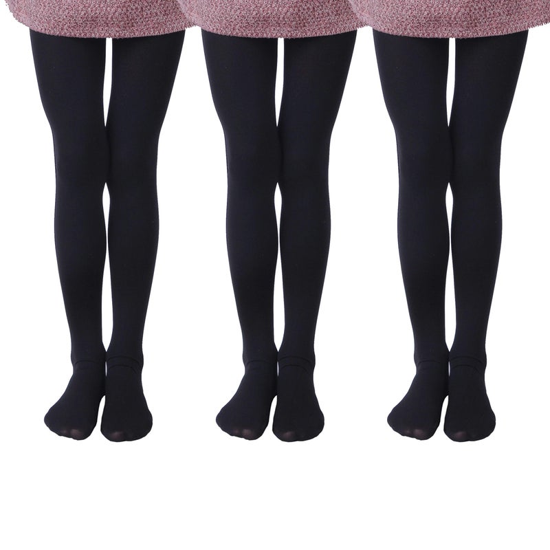 EVERSWE 3 Pairs Pack Girls Microfiber Tights (Black, 8-10) - Image 1