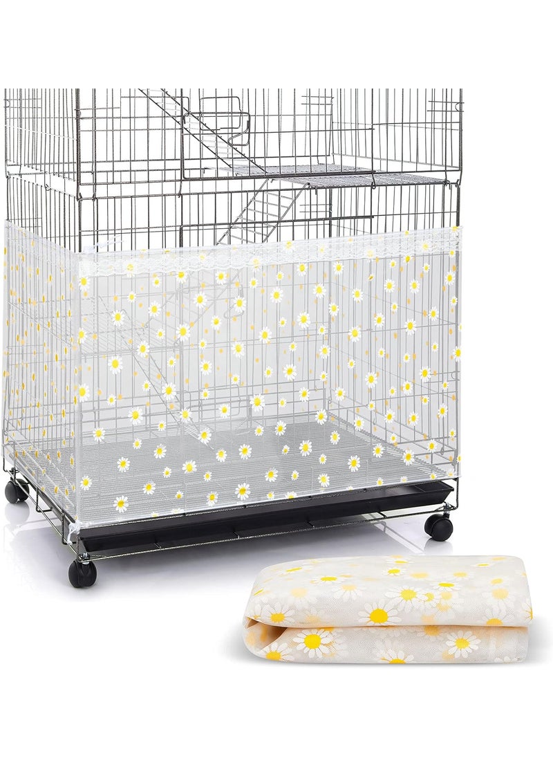 Shappy Shappy Large Bird Cage Net Cover for Seed Bird Cage Skirt Seed Catcher with Daisy Pattern Adjustable Nylon Protector for Budgie Parrot Parakeet MacawXLargeWhite Daisy  - Image 1