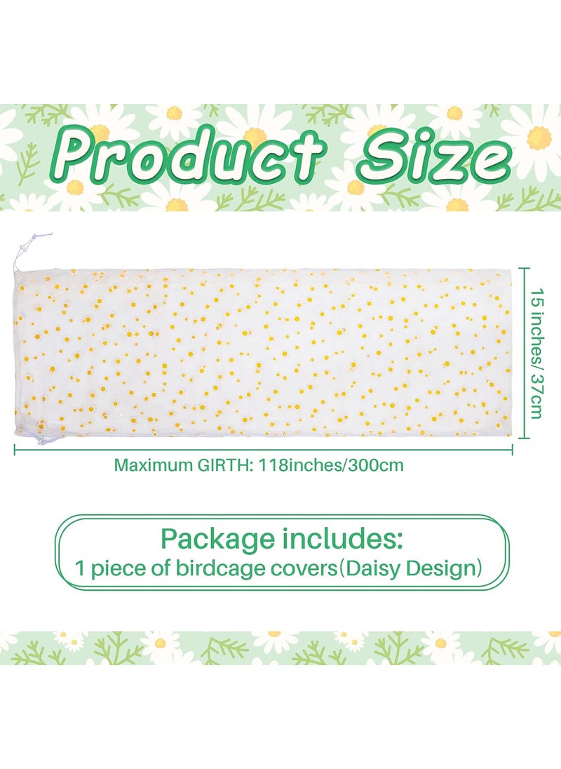 Shappy Shappy Large Bird Cage Net Cover for Seed Bird Cage Skirt Seed Catcher with Daisy Pattern Adjustable Nylon Protector for Budgie Parrot Parakeet MacawXLargeWhite Daisy  - Image 2