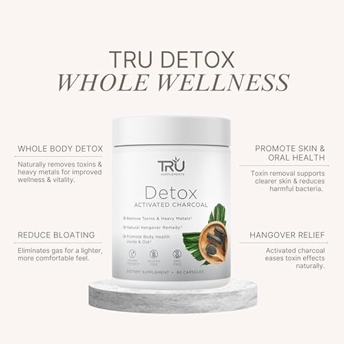 TRU Supplements Detox Cleanse Capsules with Activated Charcoal, Whole Body Cleanse for Bloating Relief & Clear Skin, Vegan-Friendly Natural Detox Support, 60 Servings - Image 2