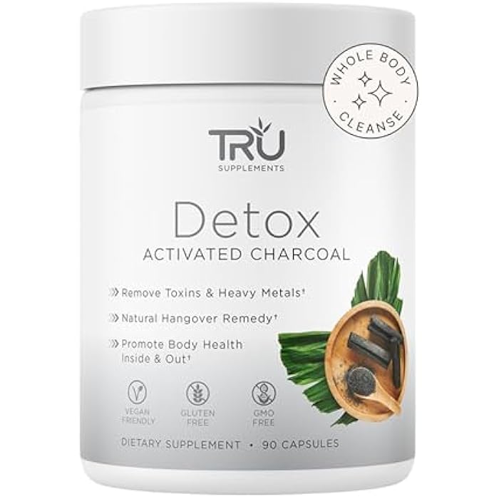 TRU Supplements Detox Cleanse Capsules with Activated Charcoal, Whole Body Cleanse for Bloating Relief & Clear Skin, Vegan-Friendly Natural Detox Support, 60 Servings - Image 1