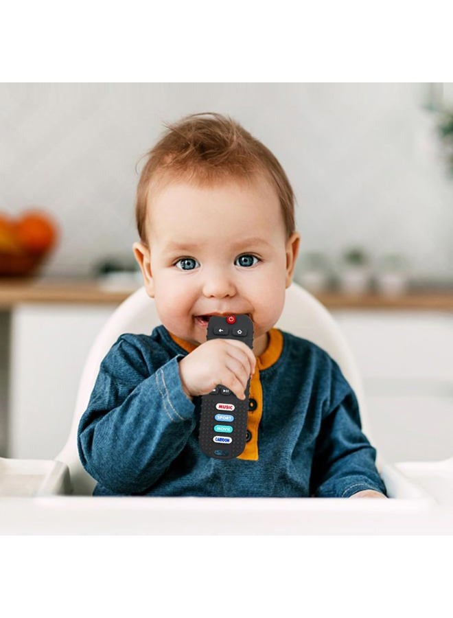 SOLIFEGOBLE 2-Pack Baby Remote Control Teether Toy for Babies 0-18 Months Silicone Infant Teething Toys Boys Girls Infants Teething Toys (Black + Gray) - Image 2