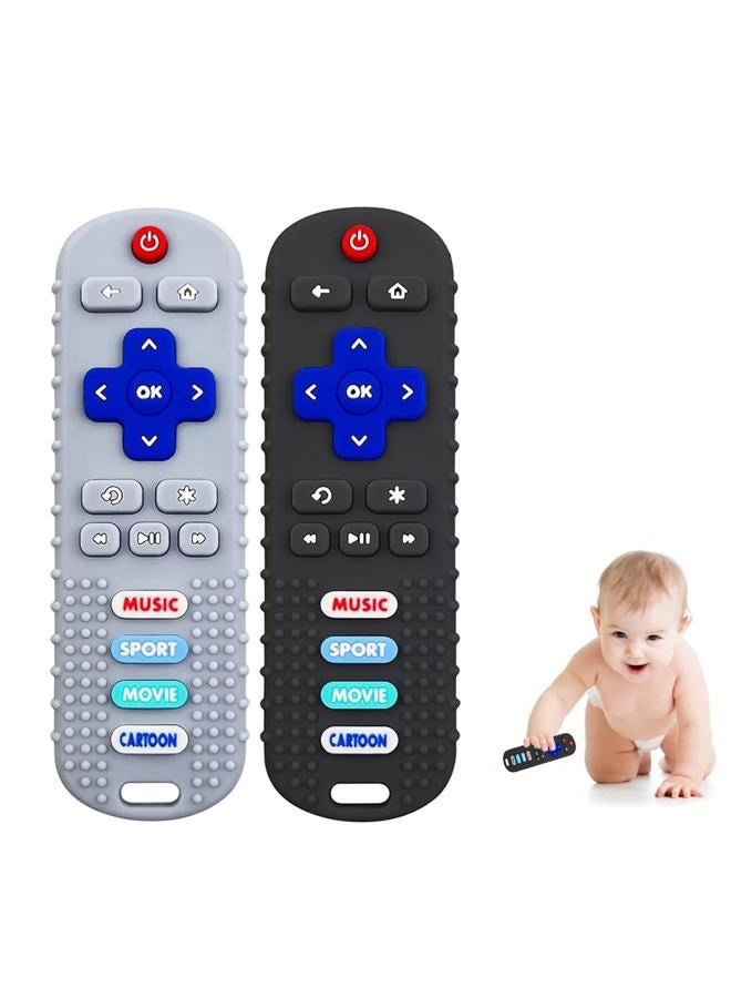 SOLIFEGOBLE 2-Pack Baby Remote Control Teether Toy for Babies 0-18 Months Silicone Infant Teething Toys Boys Girls Infants Teething Toys (Black + Gray) - Image 1