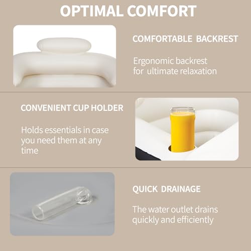 Crossing King Inflatable Bathtub, Portable Bathtub Adult with Electric Air Pump, Freestanding Foldable Spa Tub with Backrest Cup Holder for Indoor Outdoor, Easy to Inflate＆Drain (Gray) - Image 3