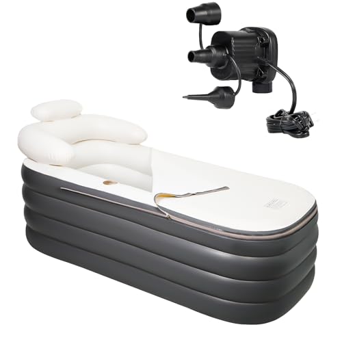 Crossing King Inflatable Bathtub, Portable Bathtub Adult with Electric Air Pump, Freestanding Foldable Spa Tub with Backrest Cup Holder for Indoor Outdoor, Easy to Inflate＆Drain (Gray) - Image 1