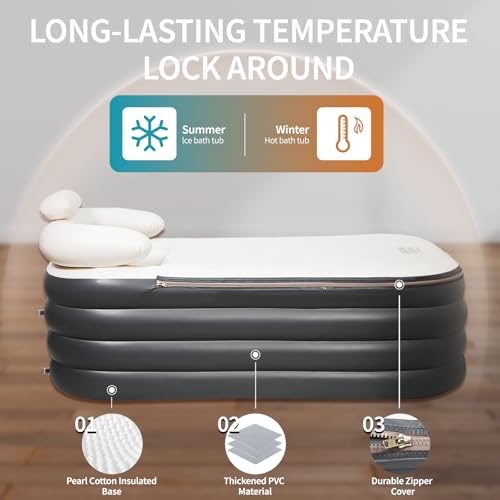 Crossing King Inflatable Bathtub, Portable Bathtub Adult with Electric Air Pump, Freestanding Foldable Spa Tub with Backrest Cup Holder for Indoor Outdoor, Easy to Inflate＆Drain (Gray) - Image 5
