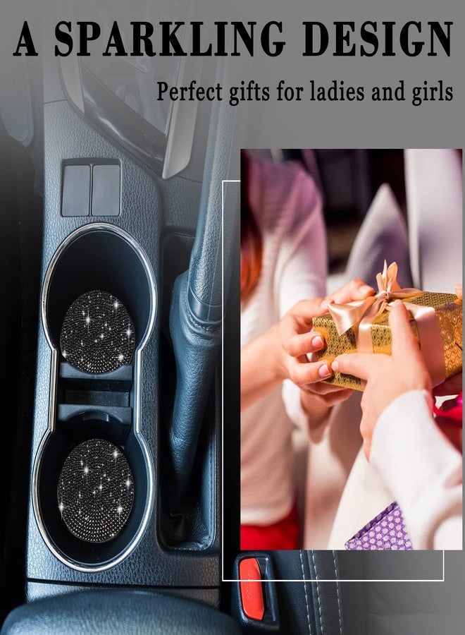 Dermasy Car Coasters for Cup Holder,Dermasy 2 Pack Cute Bling Car Cup Holder Coaster with Rhinestone for Women and Girl 2022 Universal Anti Slip Silicone Automotive Interior Accessories Set (All Black) - Image 4