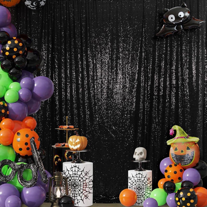 SquarePie Sequin Backdrop 8FT x 8FT Black Sparkly Background Curtain for Wedding Halloween Party