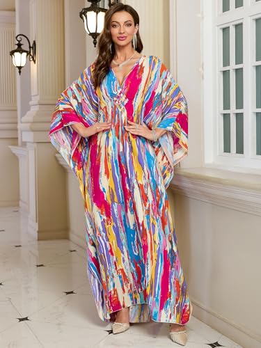 IMAGEKOPE Kaftan Dresses for Women Plus Size V-Neck Moo Moos Batwing Kaftan Beach Dress Bathing Suit Cover-Up Loungewear - Image 5