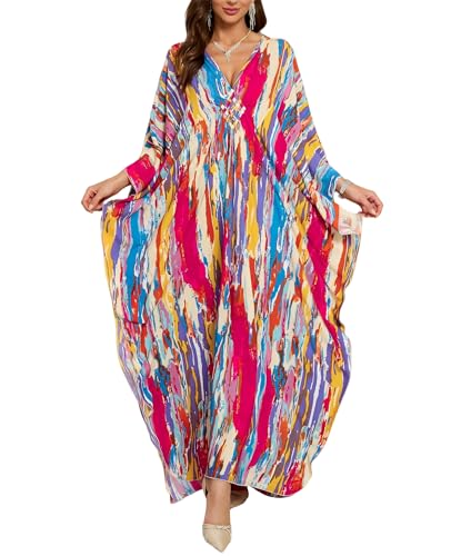 IMAGEKOPE Kaftan Dresses for Women Plus Size V-Neck Moo Moos Batwing Kaftan Beach Dress Bathing Suit Cover-Up Loungewear - Image 3