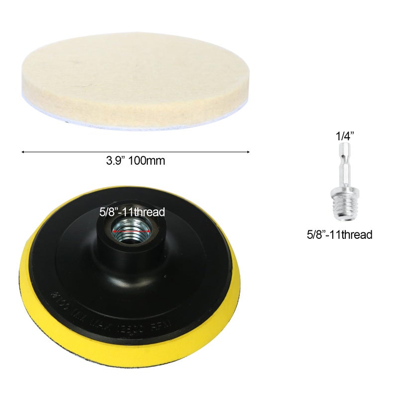 Hiqalty 4 Inch Wool Felt Polishing Pad Buffing Wheel Kit for Drill,Fine Polishing of Metal Glass Stone (7) - Image 2
