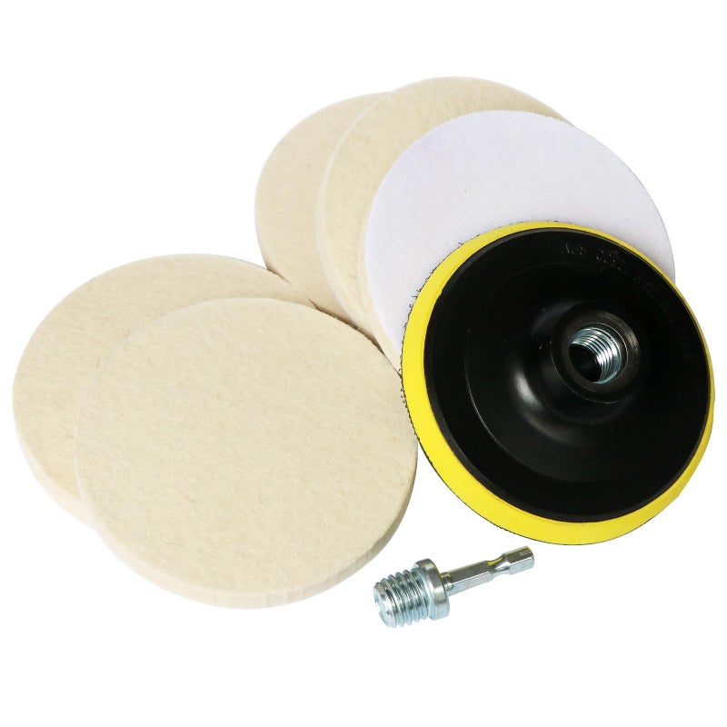 Hiqalty 4 Inch Wool Felt Polishing Pad Buffing Wheel Kit for Drill,Fine Polishing of Metal Glass Stone (7) - Image 1