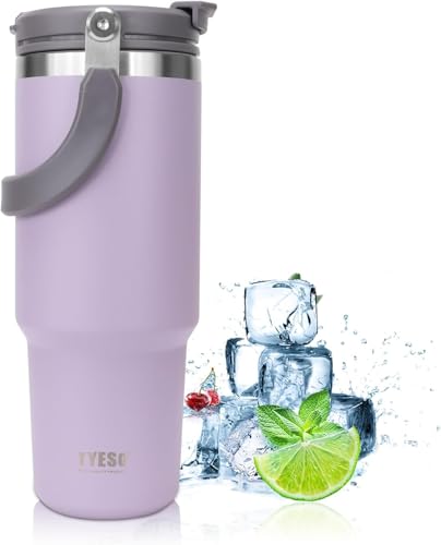 TYESO 30oz Tumbler with Handle and Straw Lid, Insulated Stainless Steel Double Walled Vacuum Water Bottle for Office, Home, Sport or Car, Travel Mug for Hot and Cold | Adventure Collection (Purple) - Image 1