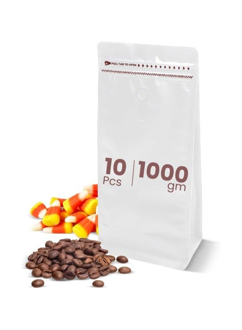 إس إن إتش باكينج أكياس SNH Packing البيضاء القابلة لإعادة الاستخدام بسعة 1000 ملجم مع صمام، أكياس بسحاب مقاومة للرطوبة، وأكياس تفريغ الهواء لتخزين الطعام، حبوب القهوة، المجوهرات، والتغليف، أكياس بسحاب قابلة لإعادة الإغلاق - Image 1