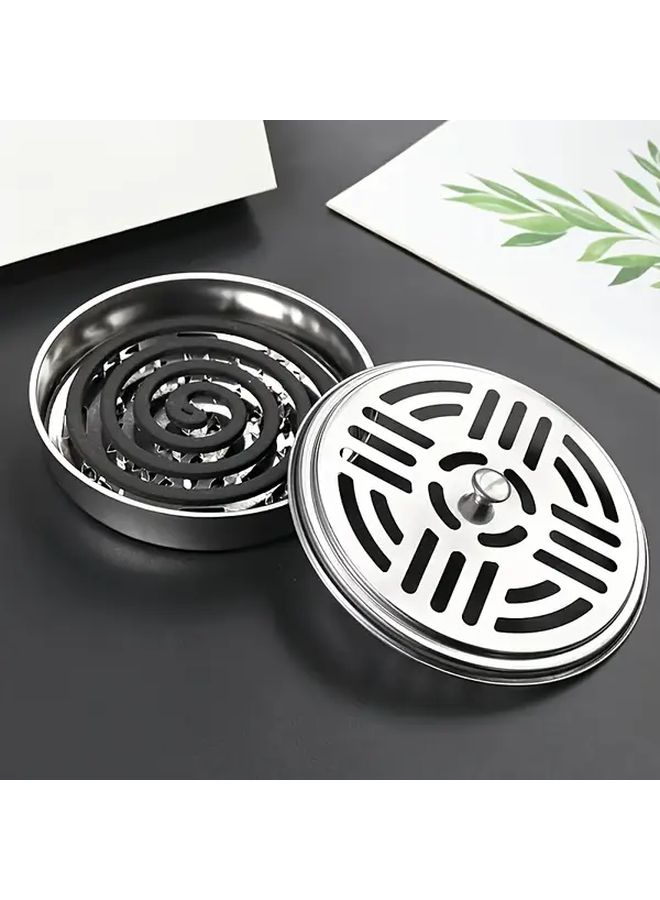 Silvery Fire Resistant And Heat Resistant Ashtray For Mosquito Coils Covered Tray Outdoor Use Home Incense Burning 1pc - Image 2