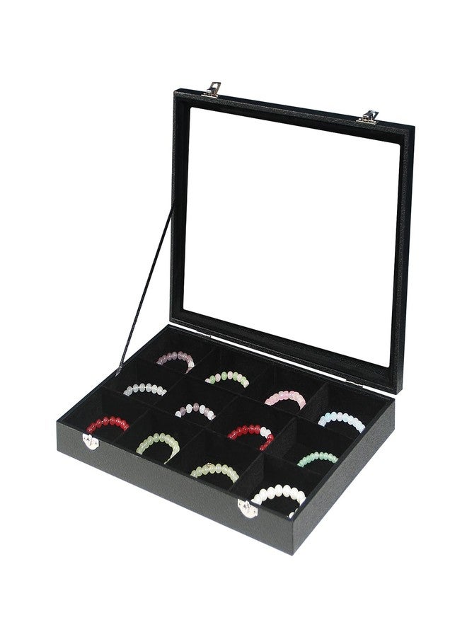 Coward Jewelry Organizer Box, Black Velvet 12 Grids Bracelet Bangle Necklace Jewelry Display Tray Case with Transparent Glass Lid for Home Drawer Desk or Store Selling Show - Image 1