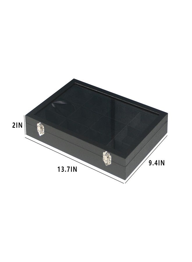 Coward Jewelry Organizer Box, Black Velvet 12 Grids Bracelet Bangle Necklace Jewelry Display Tray Case with Transparent Glass Lid for Home Drawer Desk or Store Selling Show - Image 2