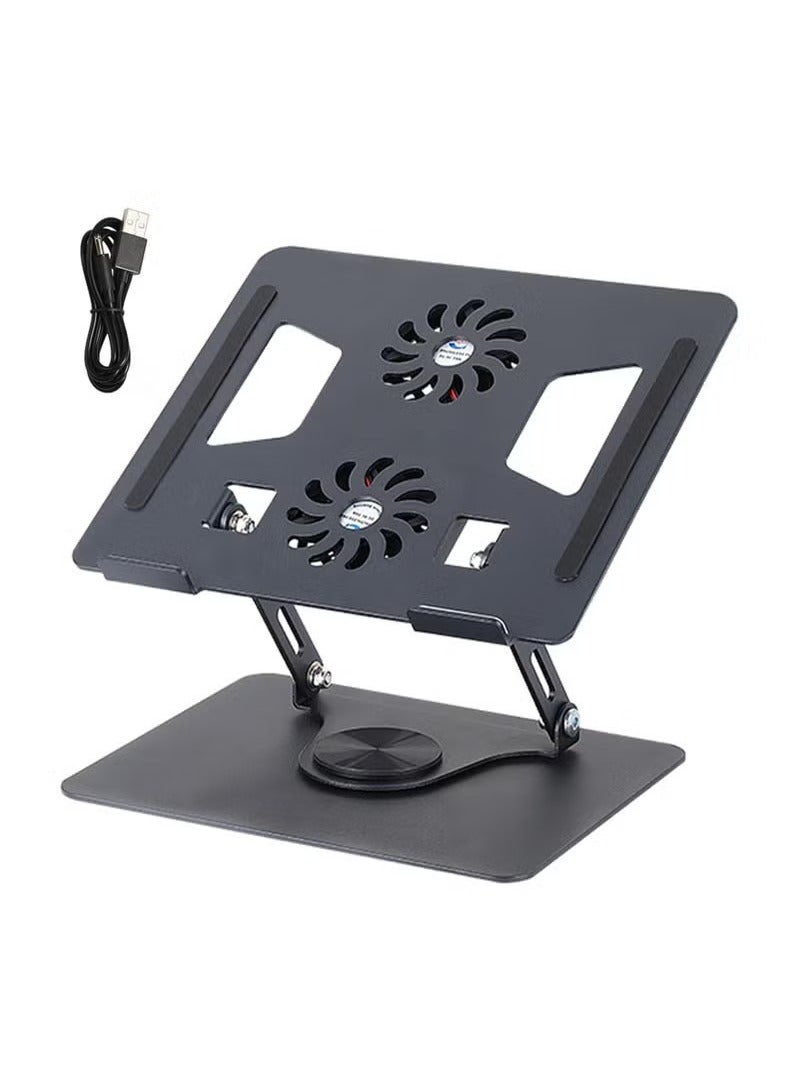 ELTRAZONE Laptop Stand with Dual Cooling Fans and 360° Rotating Base Adjustable Aluminum Alloy and Steel Computer Riser Holder for Desk Enhanced Heat Dissipation Anti-Slip Pads Ergonomic Design for Laptops and Notebooks - Image 5