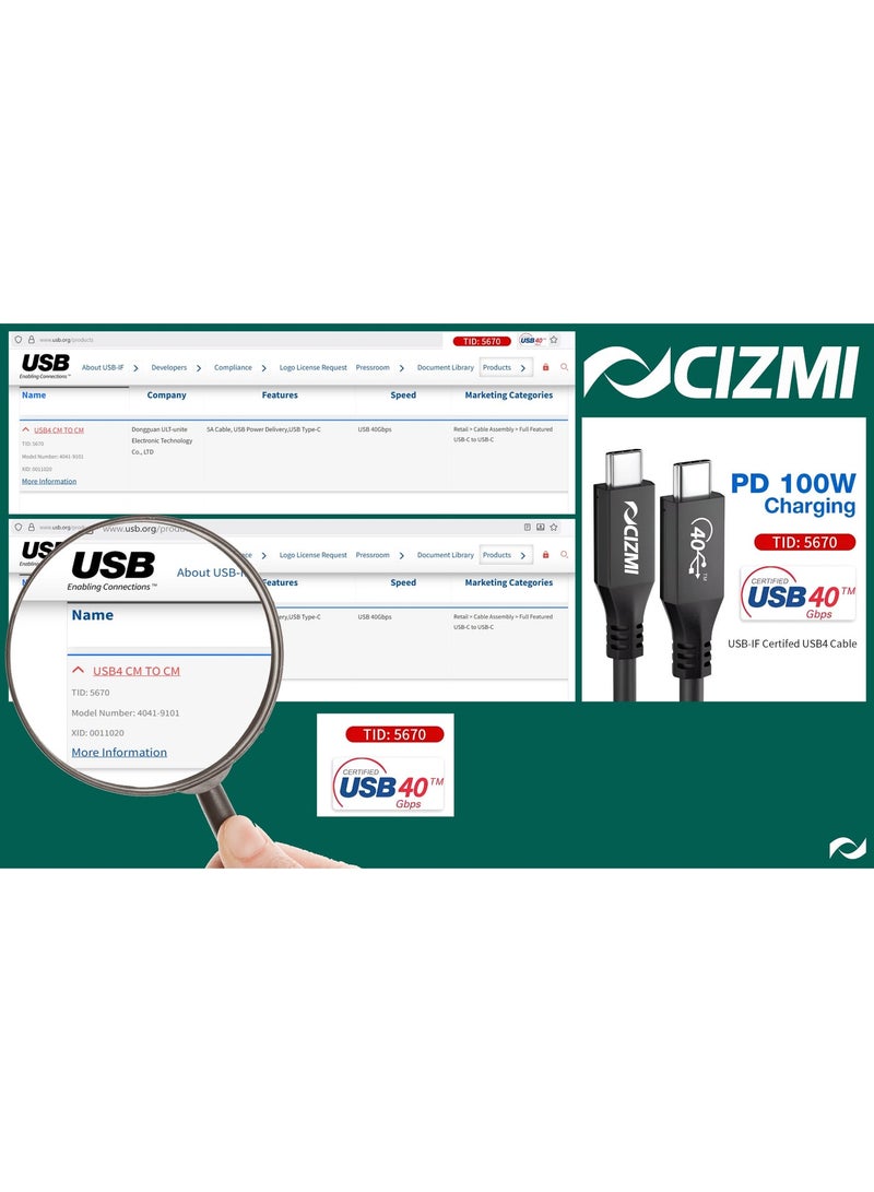 سيزمي ✦ [معتمد من USB-IF] كابل USB-C للشحن الفائق بسرعة 40Gbps وقدرة 100W | Power Delivery PD 3.0 | تصميم Coaxial | USB4 Gen 3 | Thunderbolt 4 (TBT4) | فيديو 8K@60Hz | متوافق مع iPhone 17/16/15، Samsung، الشاشات وغيرها | بطول 0.8 متر - Image 3