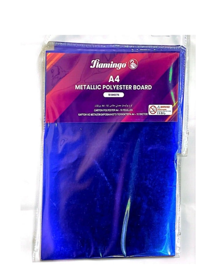 Flamingo A4 METALLIC POLYESTER BOARD, A4 10SHEETS ASSORTED COLORS - Image 1