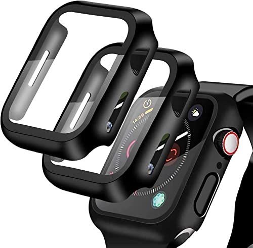 YMHML [2 Pack Compatible for Apple Watch 42mm Series 3/2/1 Tempered Glass Screen Protector with Hard Black Case, Full Coverage Easy Installation Bubble-Free Cover for iWatch Accessories - Image 1