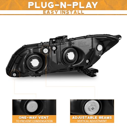 WEELMOTO for 2012-2015 Honda Civic 4Dr Sedan Headlights for 12-13 Honda Civic 2Dr Coupe Pair Headlamp Chrome Housing Amber Reflector Left+Right Side (Does NOT Fit Hybrid or Hybrid-L Models) - Image 3