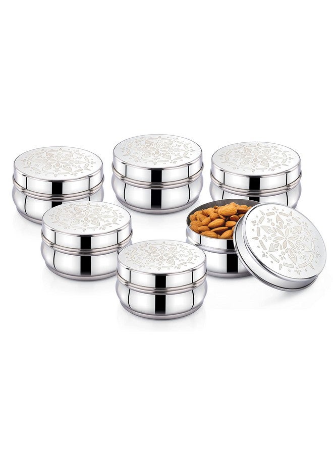 Expresso Stainless Steel Small/Mini Box Dabba/Container/Storage Box, Laser Design, Set of 6 (75 Ml) - Image 1