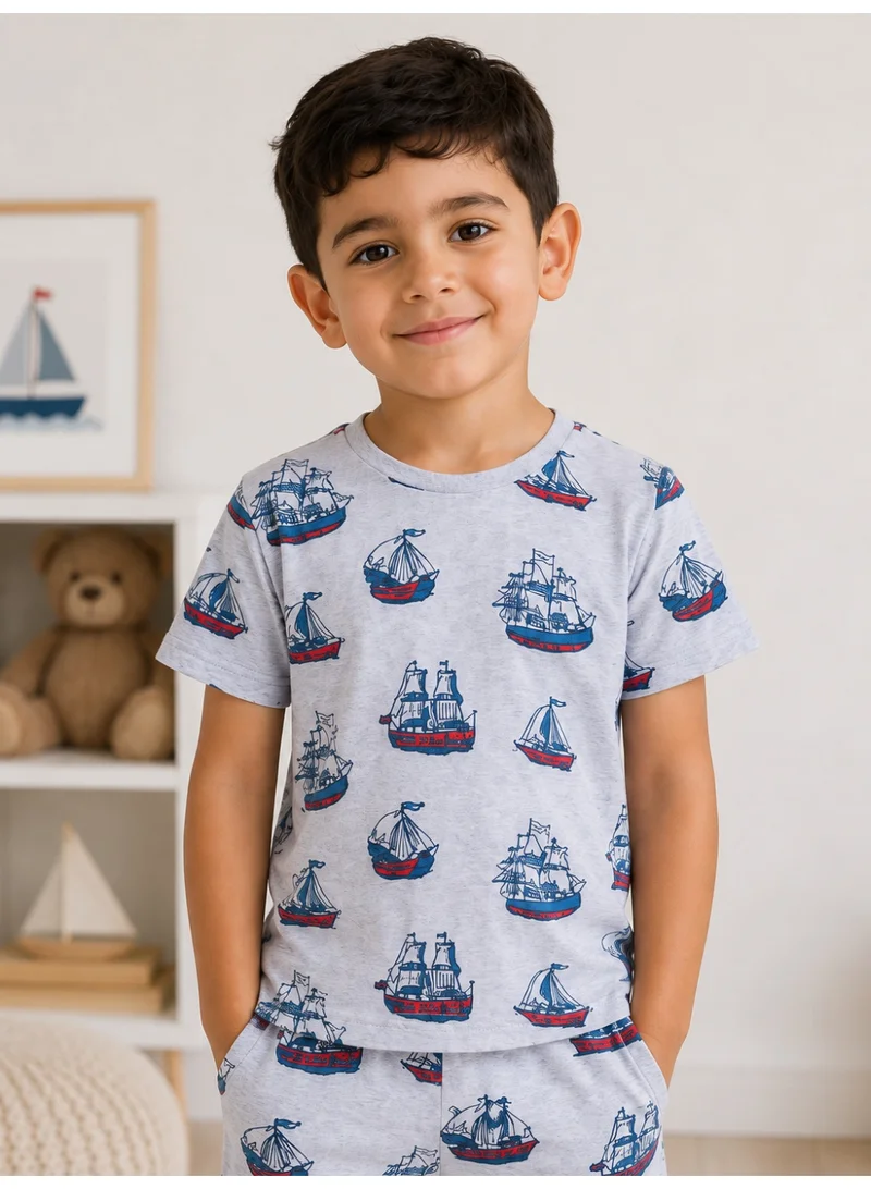 Victor And Jane  Boys' Summer Outfit Set: 2-Piece T-Shirts & Shorts - Plum & Grey (2-8 Years) for Men | Best Price UAE