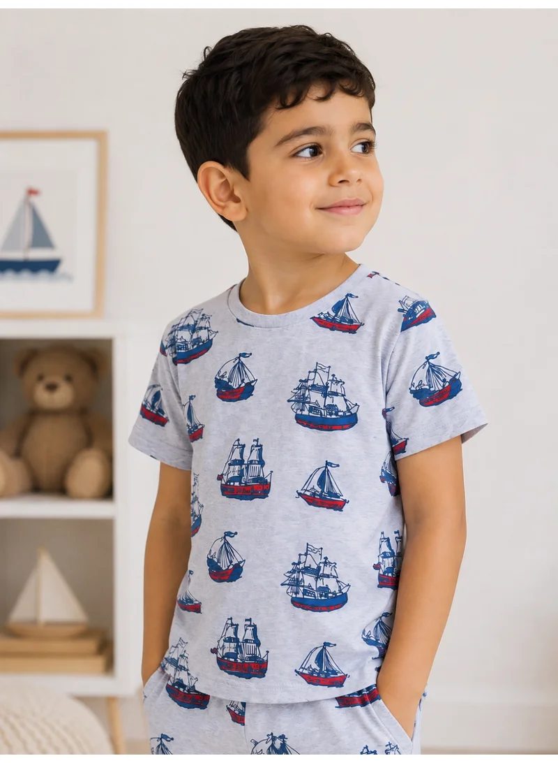 Victor And Jane  Boys' Summer Outfit Set: 2-Piece T-Shirts & Shorts - Plum & Grey (2-8 Years) for Men | Best Price UAE