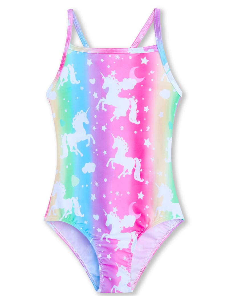 Nokecina Girls Swimsuits Size 4t 5t One Piece Multicolor Unicorn Sleeveless Bathing Suit for Little Kids - Image 1