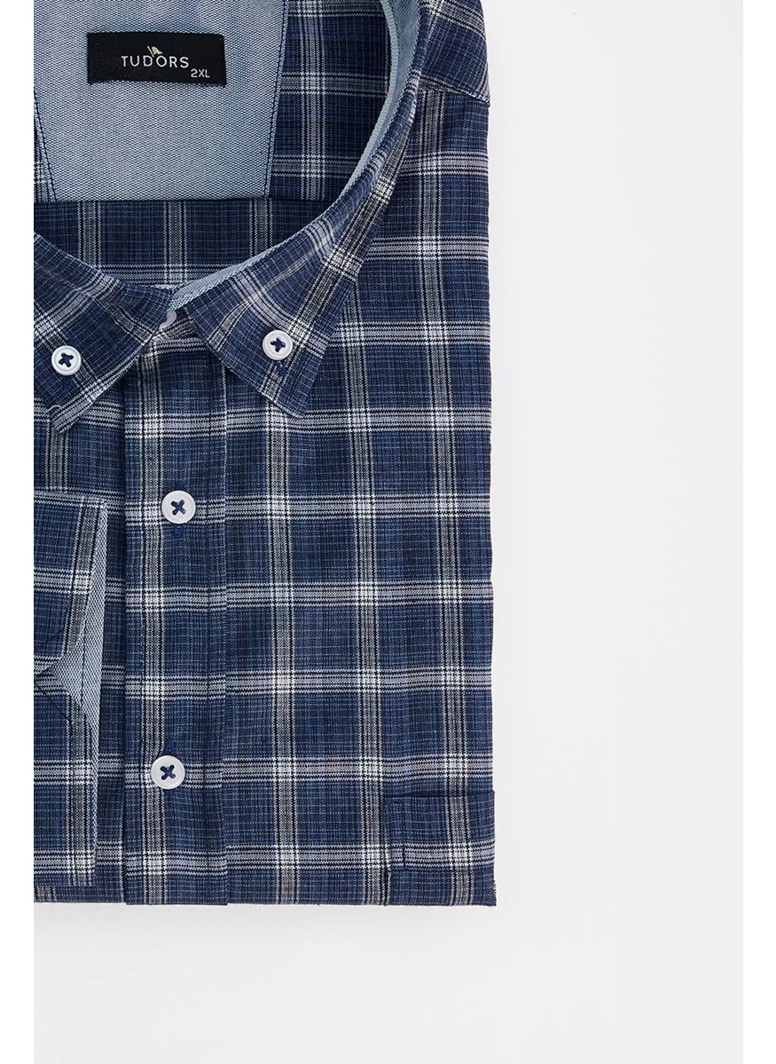 Tudors Men's Big Size Cotton Checked Button-Down Collar Shirt