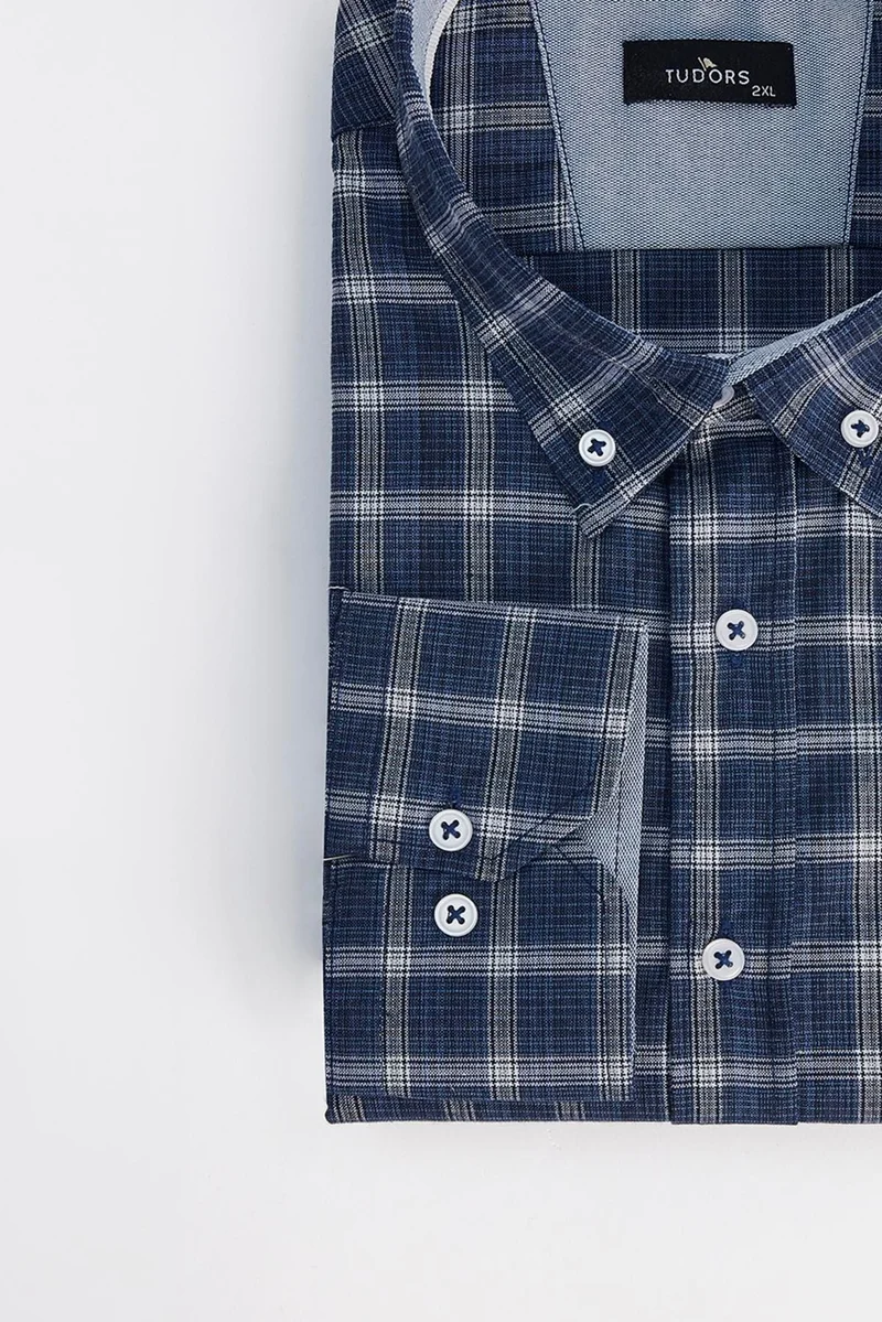 Tudors Men's Big Size Cotton Checked Button-Down Collar Shirt