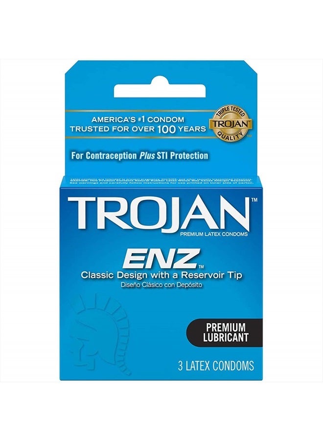 TROJAN واقيات ذكرية من مادة اللاتكس المزلقة Trojan Enz مقاس 3، عبوة من 3 قطع