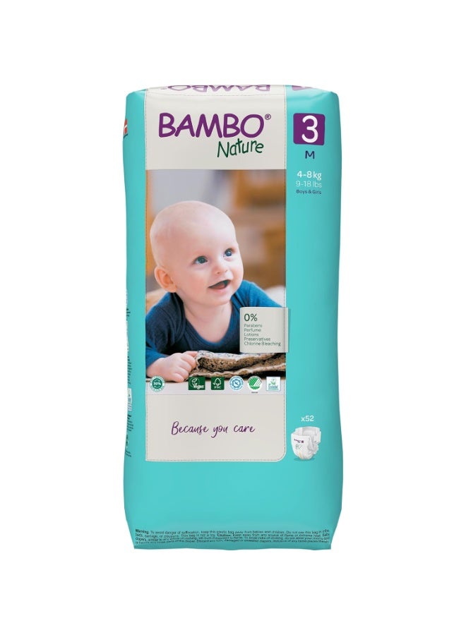 Bambo Nature Premium Baby Tape Diapers for Baby Medium Size (4-8 Kgs) - Super Absorbent, Breathable, Extra Soft, Dermatologically Tested Infant Nappies, Bamboo Diaper With Wetness Indicator, 52 Count - Image 1