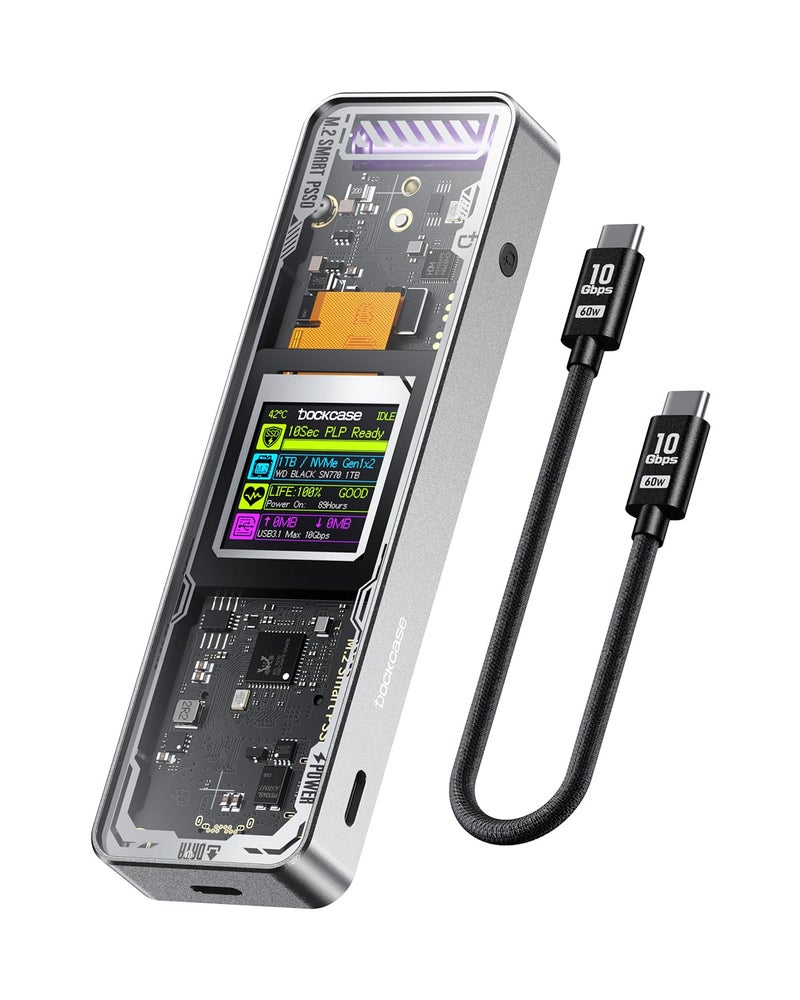 DOCKCASE Explorer Edition M.2 NVMe SSD Enclosure,Support 10s PLP Prevents Write Data Loss,USB 3.2 Gen 2 Type-C (10 Gbps), fits NVMe PCIe,Size 2230/2242/2260/2280,Support M-Key B+M Key UASP - Image 1