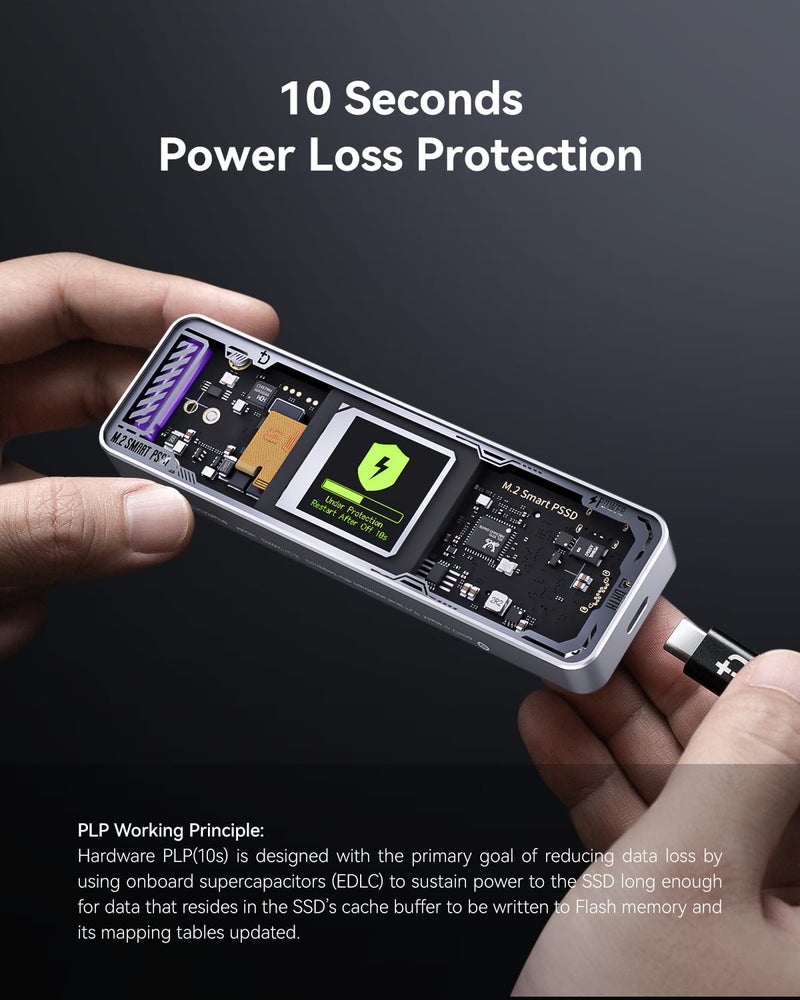 DOCKCASE Explorer Edition M.2 NVMe SSD Enclosure,Support 10s PLP Prevents Write Data Loss,USB 3.2 Gen 2 Type-C (10 Gbps), fits NVMe PCIe,Size 2230/2242/2260/2280,Support M-Key B+M Key UASP - Image 3