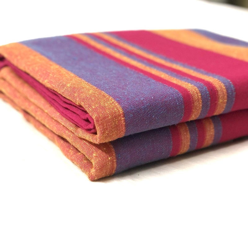 RANGBHAR Handloom Cotton Double Bedsheet Without Pillow Covers, Woven Striped Bedcover, 90 x 100 inch, Pink - Image 1