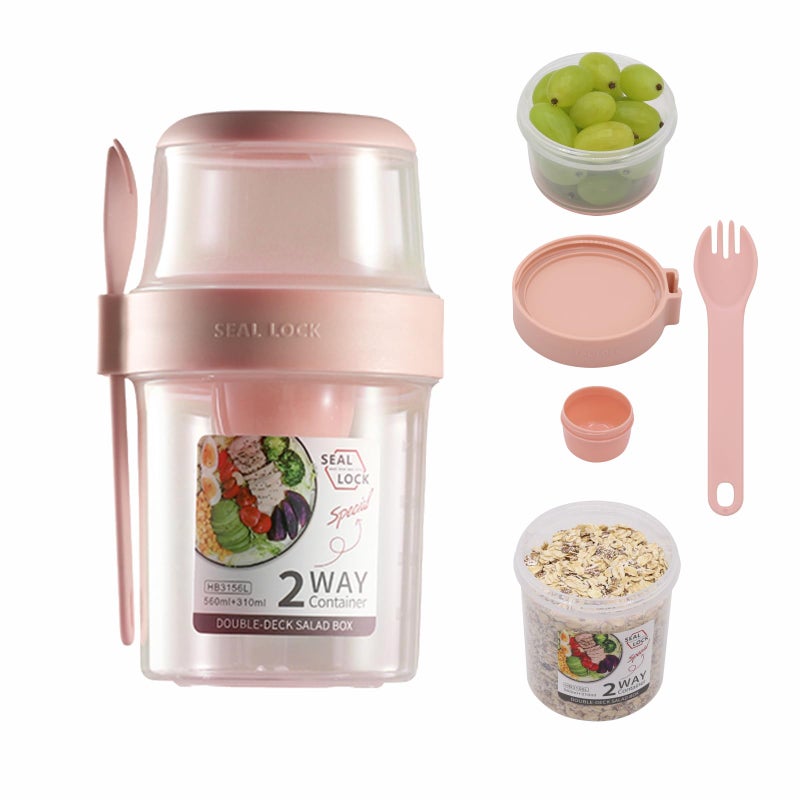Daasigwaa Breakfast On The Go Cups, Salad Cup To Go, Take And Go Yogurt Cereal Overnight Oats Snack Parfait Containers & Salad Dressing Holder With Fork For Lunch, Fruit & Vegetable Jar(Pink,29.5oz) - Image 1