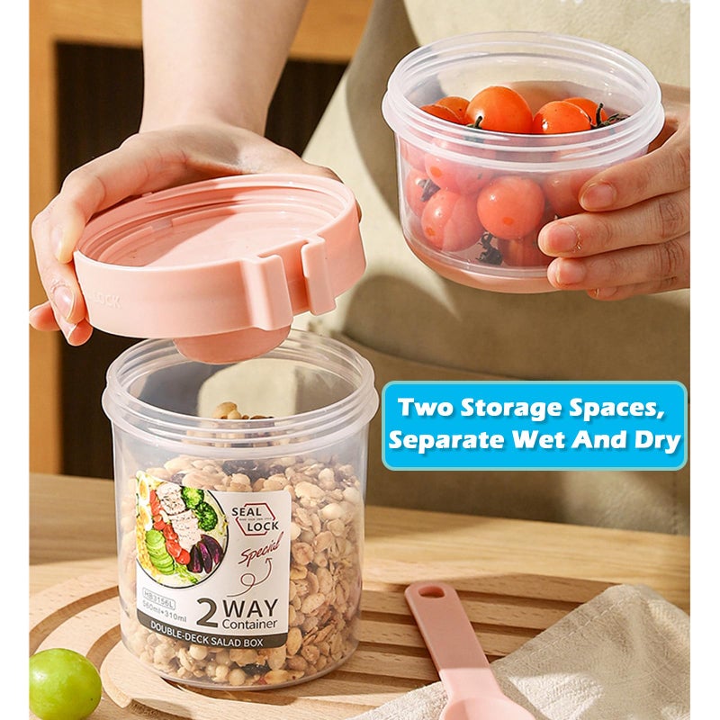 Daasigwaa Breakfast On The Go Cups, Salad Cup To Go, Take And Go Yogurt Cereal Overnight Oats Snack Parfait Containers & Salad Dressing Holder With Fork For Lunch, Fruit & Vegetable Jar(Pink,29.5oz) - Image 2