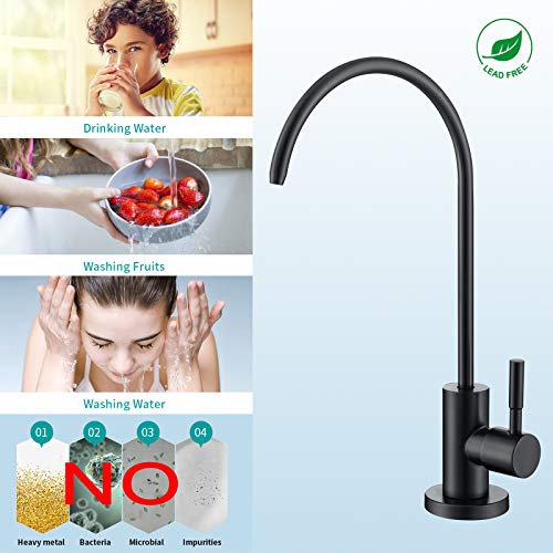 MIAOHUI Reverse Osmosis Faucet, Drinking Water Tap Fits Non-Air Gap Filtration Systems, Modern RO Kitchen Filtered Water Faucet, Lead-Free, Stainless Steel (Black) - Image 2