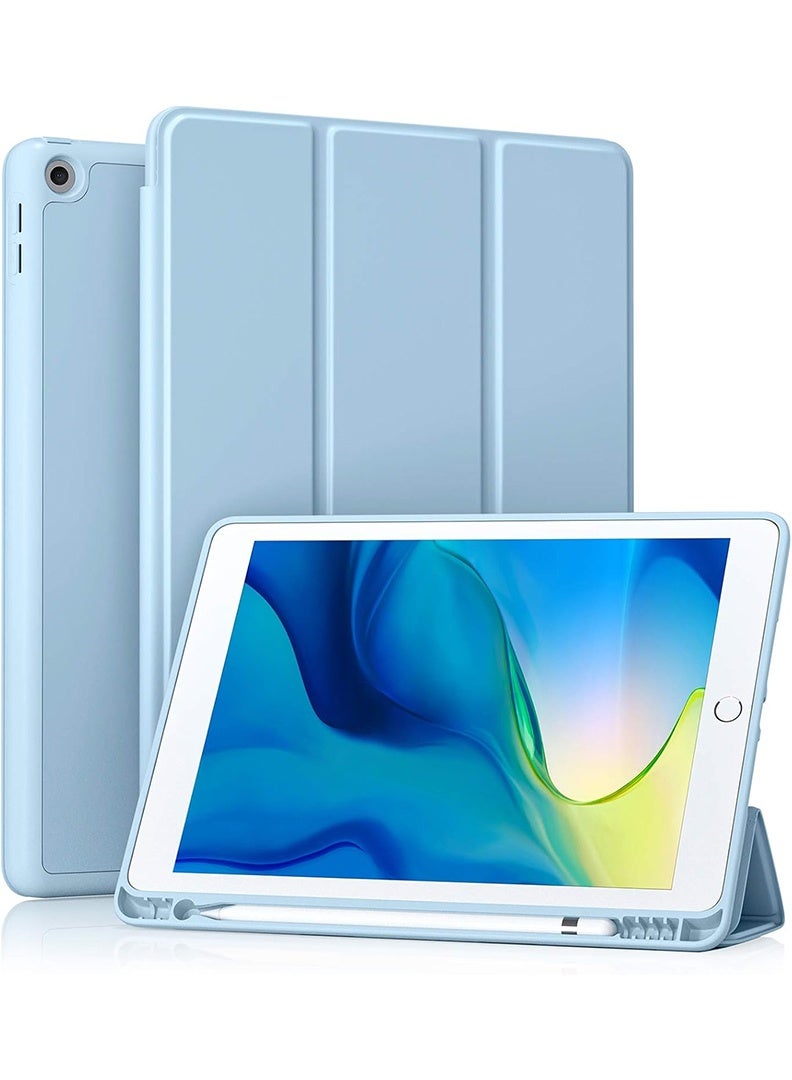 ثيودور حافظة متوافقة مع جهاز iPad مقاس 10.2 بوصة 2021/2020/2019، حافظة ذكية لجهاز iPad من الجيل التاسع/الثامن/السابع مع حامل قلم، حافظة واقية مع ظهر ناعم من مادة TPU، غطاء السكون/التنشيط التلقائي، أزرق سماوي - Image 1