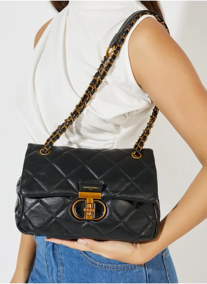 Styli Quilted Flap Accent Shoulder Bag