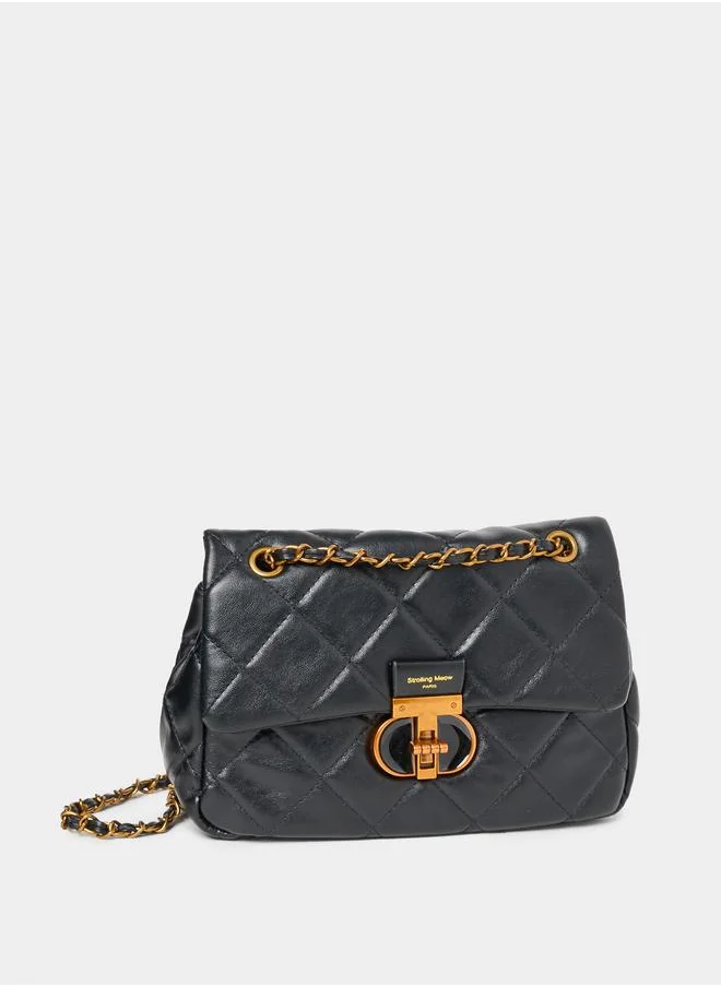 Styli Quilted Flap Accent Shoulder Bag