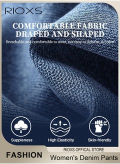 RIOXS Women's Denim Pants, Hight-quality Fit Jeans, Mid Waist Stretch Skinny Denim Pants with Zip Fly and Button Closure, Vintage-style Jeans, Perfect for Work, Casual, Outdoor and Party  - Image 5