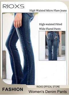 RIOXS Women's Denim Pants, Hight-quality Fit Jeans, Mid Waist Stretch Skinny Denim Pants with Zip Fly and Button Closure, Vintage-style Jeans, Perfect for Work, Casual, Outdoor and Party  - Image 1