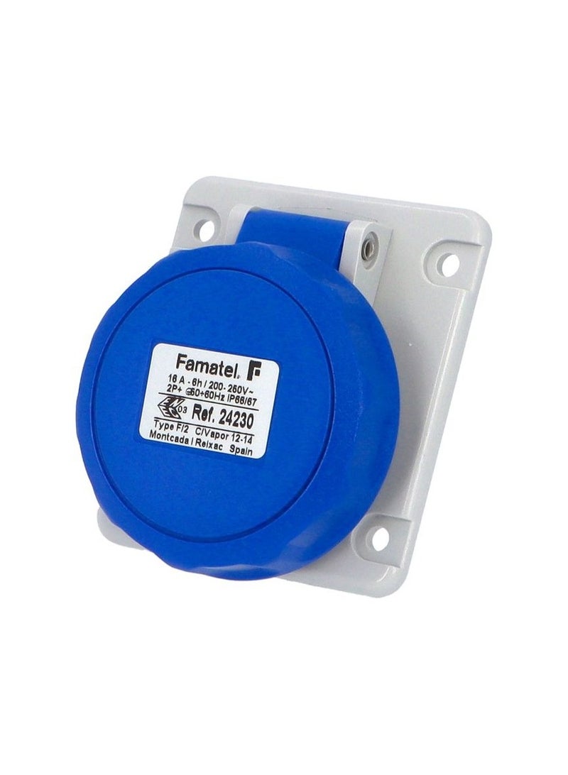Famatel Panel Socket 230V 2P+E IP67 Flush Mount 10° Inclined (Amp - 16A / 32A / 63A)