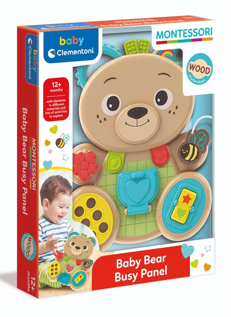 Clementoni - Clementoni Montessori Bear Busy Panel | Interactive Toy for Baby and Toddler | Educational Toy | Early Learning Toy | Helps with Motor Skill Development | Develop Early Problem-Solving Skills | Perfect Gift for Baby and Toddler - Image 1
