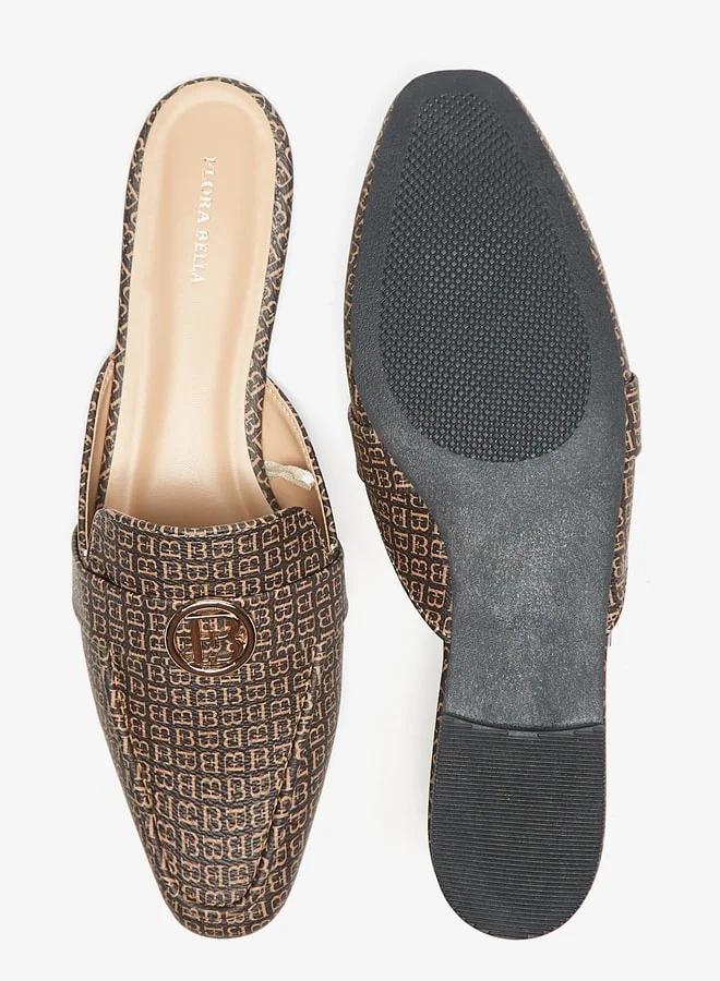 فلورا بيلا من شو إكسبرس All-Over Monogram Print Slip-On Mules with Metal Accent