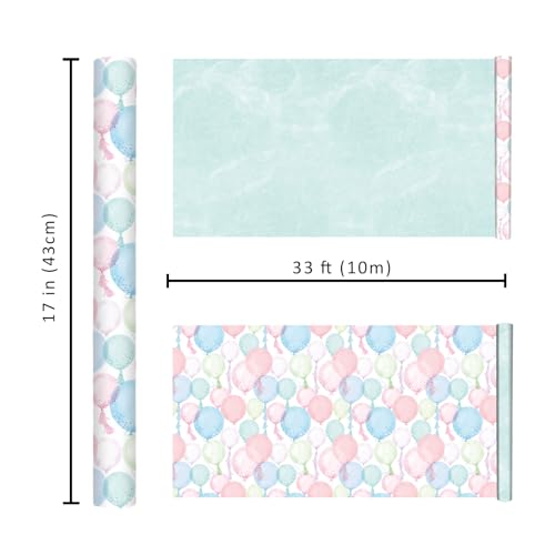 LaRibbons Pastel Birthday Wrapping Paper, Watercolor Balloon with Confetti Design for Birthday Gift Wrap for Kids & Adults, Gender Neutral Party Gift Wrapping for Baby Showers, Holiday, 17 '' x 33 Ft - Image 5